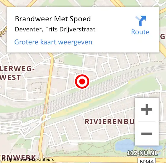 Locatie op kaart van de 112 melding: Brandweer Met Spoed Naar Deventer, Frits Drijverstraat op 20 oktober 2024 12:32