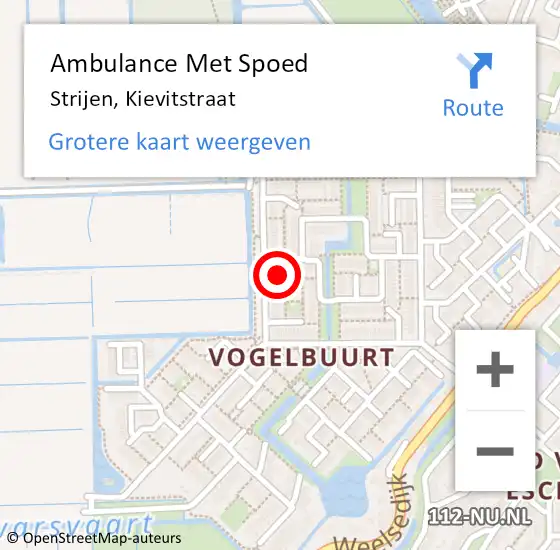 Locatie op kaart van de 112 melding: Ambulance Met Spoed Naar Strijen, Kievitstraat op 20 oktober 2024 13:03