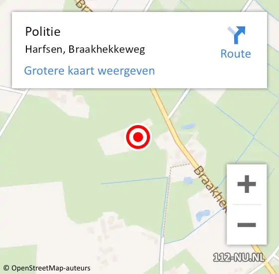 Locatie op kaart van de 112 melding: Politie Harfsen, Braakhekkeweg op 20 oktober 2024 13:07