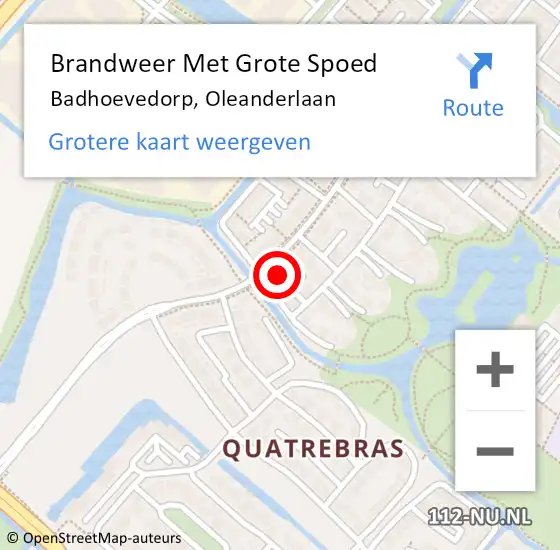 Locatie op kaart van de 112 melding: Brandweer Met Grote Spoed Naar Badhoevedorp, Oleanderlaan op 20 oktober 2024 13:42