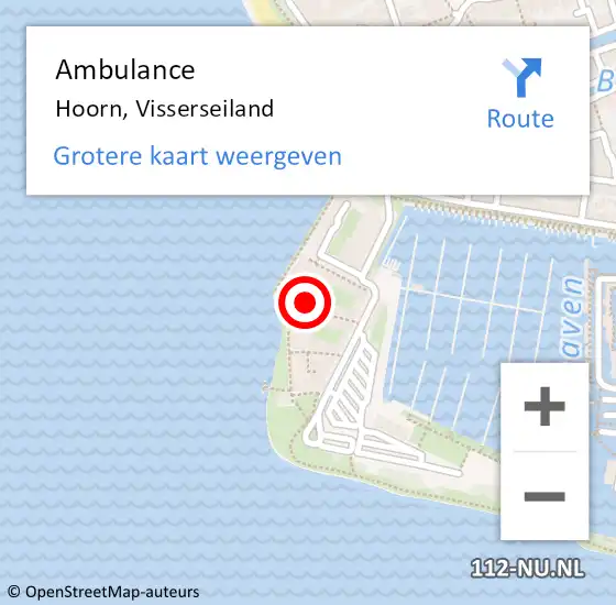 Locatie op kaart van de 112 melding: Ambulance Hoorn, Visserseiland op 20 oktober 2024 13:48