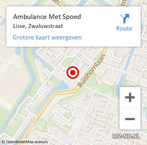 Locatie op kaart van de 112 melding: Ambulance Met Spoed Naar Lisse, Zwaluwstraat op 20 oktober 2024 13:51