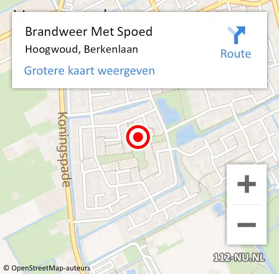 Locatie op kaart van de 112 melding: Brandweer Met Spoed Naar Hoogwoud, Berkenlaan op 20 oktober 2024 13:53