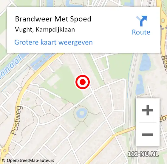 Locatie op kaart van de 112 melding: Brandweer Met Spoed Naar Vught, Kampdijklaan op 20 oktober 2024 14:03