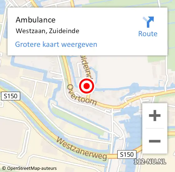 Locatie op kaart van de 112 melding: Ambulance Westzaan, Zuideinde op 20 oktober 2024 14:04