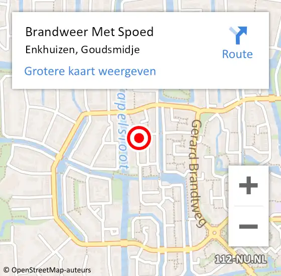 Locatie op kaart van de 112 melding: Brandweer Met Spoed Naar Enkhuizen, Goudsmidje op 20 oktober 2024 14:24