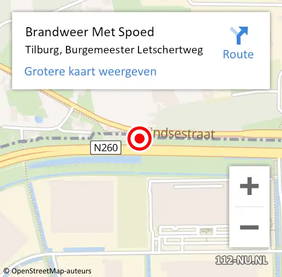 Locatie op kaart van de 112 melding: Brandweer Met Spoed Naar Tilburg, Burgemeester Letschertweg op 20 oktober 2024 14:39