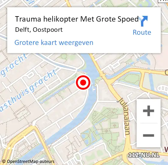 Locatie op kaart van de 112 melding: Trauma helikopter Met Grote Spoed Naar Delft, Oostpoort op 20 oktober 2024 14:43