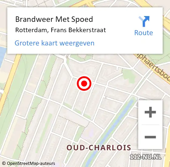 Locatie op kaart van de 112 melding: Brandweer Met Spoed Naar Rotterdam, Frans Bekkerstraat op 20 oktober 2024 15:01