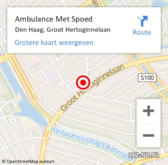 Locatie op kaart van de 112 melding: Ambulance Met Spoed Naar Den Haag, Groot Hertoginnelaan op 20 oktober 2024 15:05