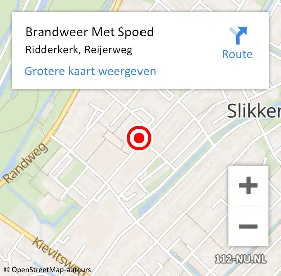 Locatie op kaart van de 112 melding: Brandweer Met Spoed Naar Ridderkerk, Reijerweg op 20 oktober 2024 15:15