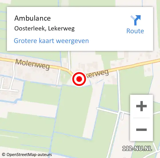 Locatie op kaart van de 112 melding: Ambulance Oosterleek, Lekerweg op 20 oktober 2024 15:18