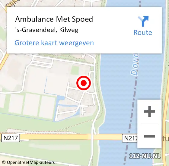 Locatie op kaart van de 112 melding: Ambulance Met Spoed Naar 's-Gravendeel, Kilweg op 20 oktober 2024 15:24