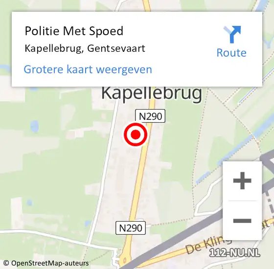 Locatie op kaart van de 112 melding: Politie Met Spoed Naar Kapellebrug, Gentsevaart op 20 oktober 2024 15:27