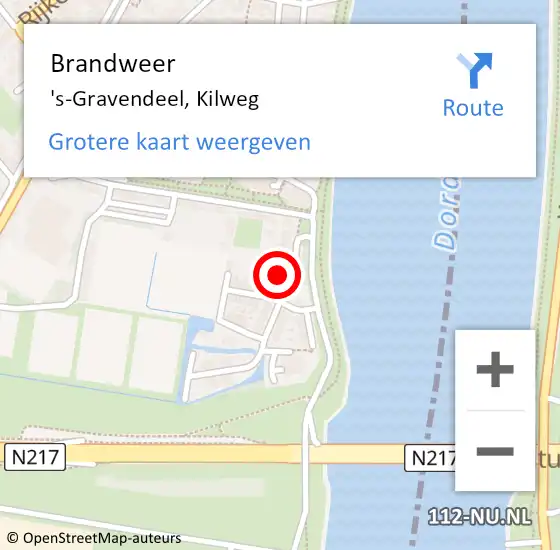 Locatie op kaart van de 112 melding: Brandweer 's-Gravendeel, Kilweg op 20 oktober 2024 15:34