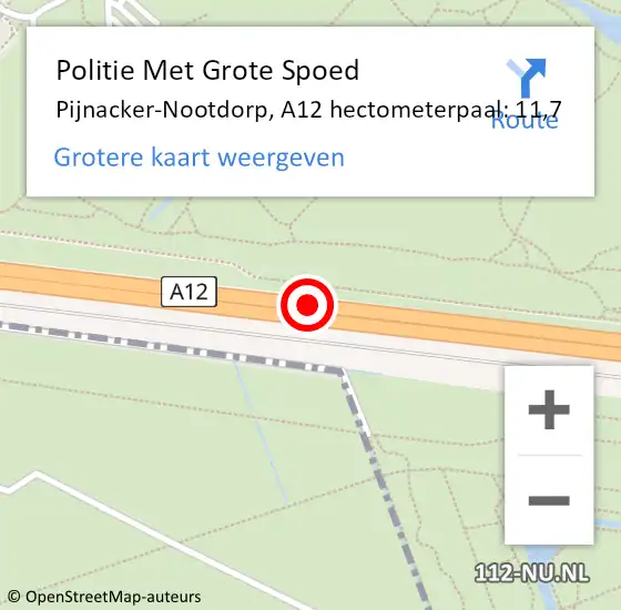 Locatie op kaart van de 112 melding: Politie Met Grote Spoed Naar Pijnacker-Nootdorp, A12 hectometerpaal: 11,7 op 20 oktober 2024 15:34