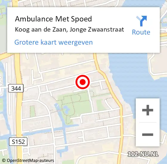 Locatie op kaart van de 112 melding: Ambulance Met Spoed Naar Koog aan de Zaan, Jonge Zwaanstraat op 20 oktober 2024 15:45