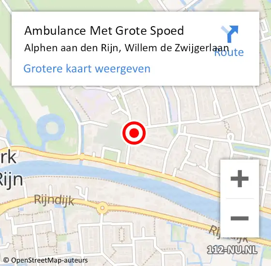 Locatie op kaart van de 112 melding: Ambulance Met Grote Spoed Naar Alphen aan den Rijn, Willem de Zwijgerlaan op 20 oktober 2024 15:49