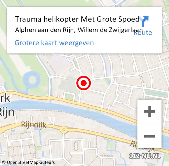 Locatie op kaart van de 112 melding: Trauma helikopter Met Grote Spoed Naar Alphen aan den Rijn, Willem de Zwijgerlaan op 20 oktober 2024 15:50