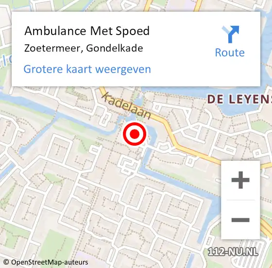 Locatie op kaart van de 112 melding: Ambulance Met Spoed Naar Zoetermeer, Gondelkade op 20 oktober 2024 15:58