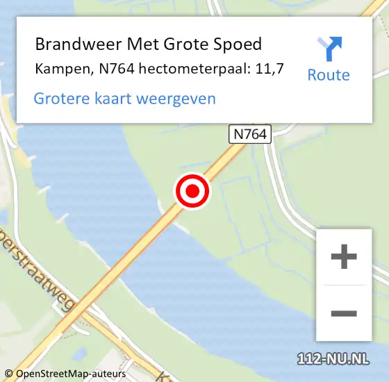 Locatie op kaart van de 112 melding: Brandweer Met Grote Spoed Naar Kampen, N764 hectometerpaal: 11,7 op 20 oktober 2024 16:14