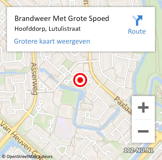 Locatie op kaart van de 112 melding: Brandweer Met Grote Spoed Naar Hoofddorp, Lutulistraat op 20 oktober 2024 16:14