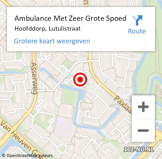 Locatie op kaart van de 112 melding: Ambulance Met Zeer Grote Spoed Naar Hoofddorp, Lutulistraat op 20 oktober 2024 16:14