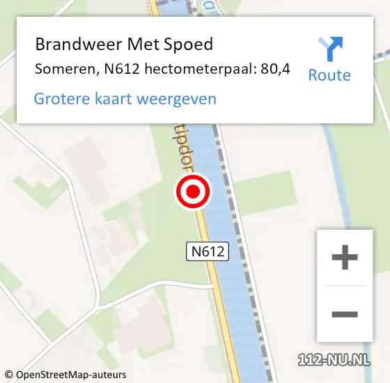 Locatie op kaart van de 112 melding: Brandweer Met Spoed Naar Someren, N612 hectometerpaal: 80,4 op 20 oktober 2024 16:25