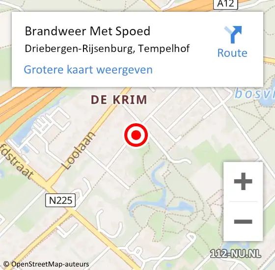 Locatie op kaart van de 112 melding: Brandweer Met Spoed Naar Driebergen-Rijsenburg, Tempelhof op 20 oktober 2024 16:26