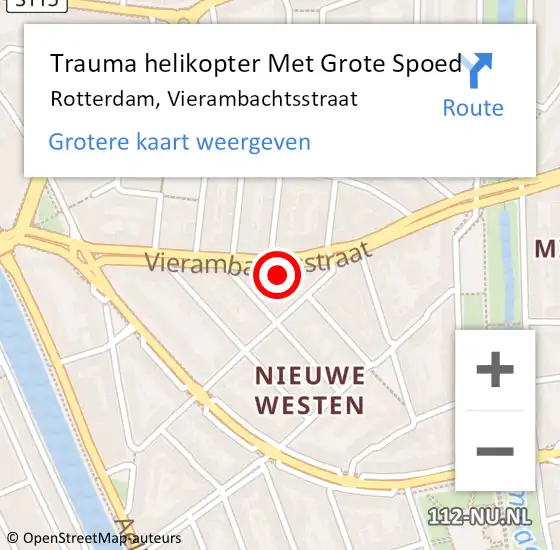 Locatie op kaart van de 112 melding: Trauma helikopter Met Grote Spoed Naar Rotterdam, Vierambachtsstraat op 20 oktober 2024 16:40