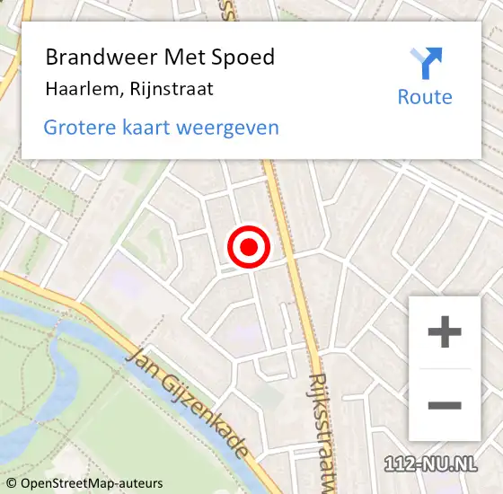 Locatie op kaart van de 112 melding: Brandweer Met Spoed Naar Haarlem, Rijnstraat op 20 oktober 2024 17:06