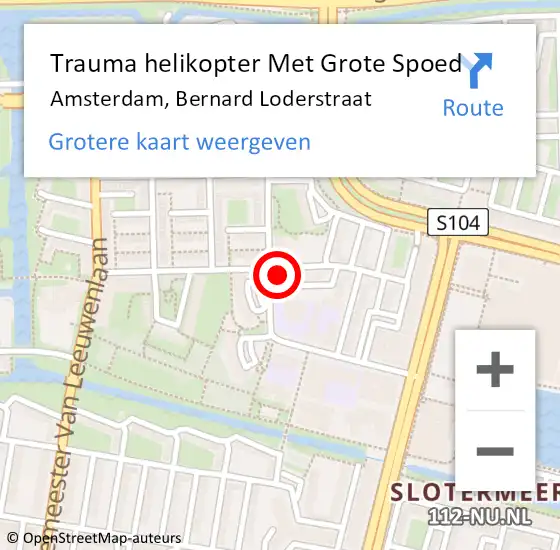 Locatie op kaart van de 112 melding: Trauma helikopter Met Grote Spoed Naar Amsterdam, Bernard Loderstraat op 20 oktober 2024 17:23