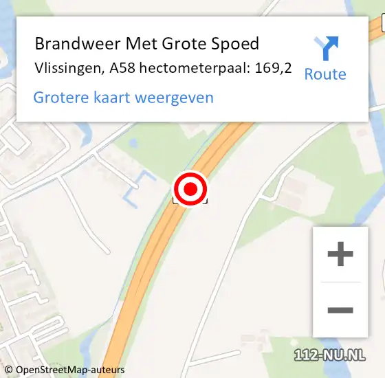 Locatie op kaart van de 112 melding: Brandweer Met Grote Spoed Naar Vlissingen, A58 hectometerpaal: 169,2 op 20 oktober 2024 17:43