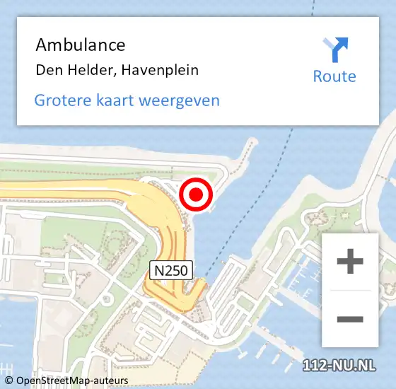 Locatie op kaart van de 112 melding: Ambulance Den Helder, Havenplein op 20 oktober 2024 17:47