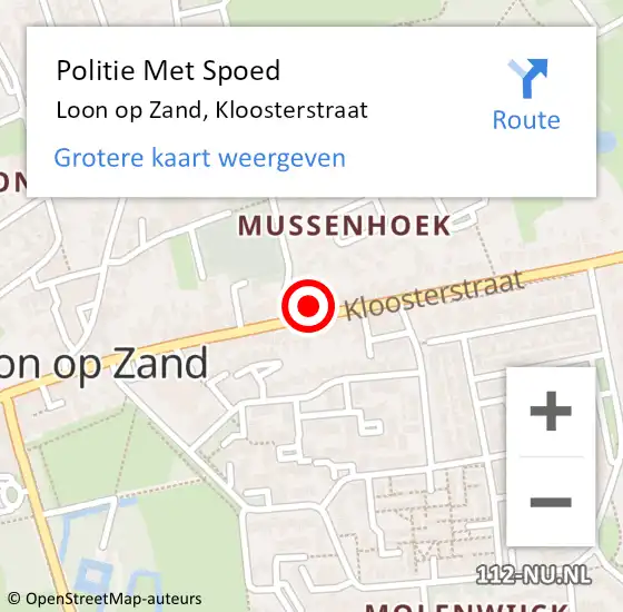 Locatie op kaart van de 112 melding: Politie Met Spoed Naar Loon op Zand, Kloosterstraat op 20 oktober 2024 17:48