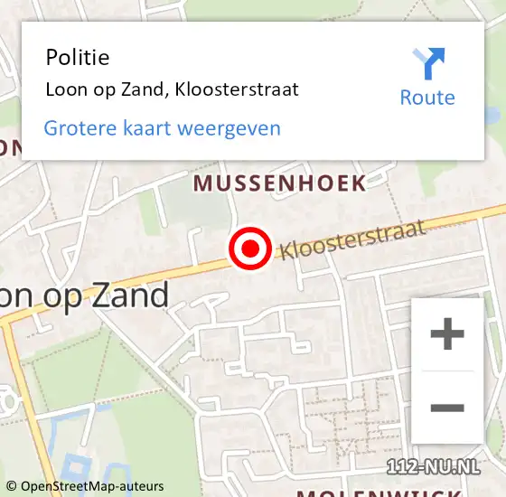 Locatie op kaart van de 112 melding: Politie Loon op Zand, Kloosterstraat op 20 oktober 2024 17:48