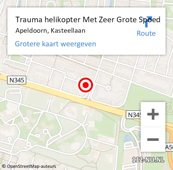 Locatie op kaart van de 112 melding: Trauma helikopter Met Zeer Grote Spoed Naar Apeldoorn, Kasteellaan op 20 oktober 2024 17:49