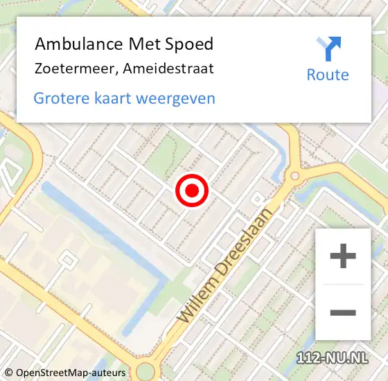 Locatie op kaart van de 112 melding: Ambulance Met Spoed Naar Zoetermeer, Ameidestraat op 20 oktober 2024 18:07