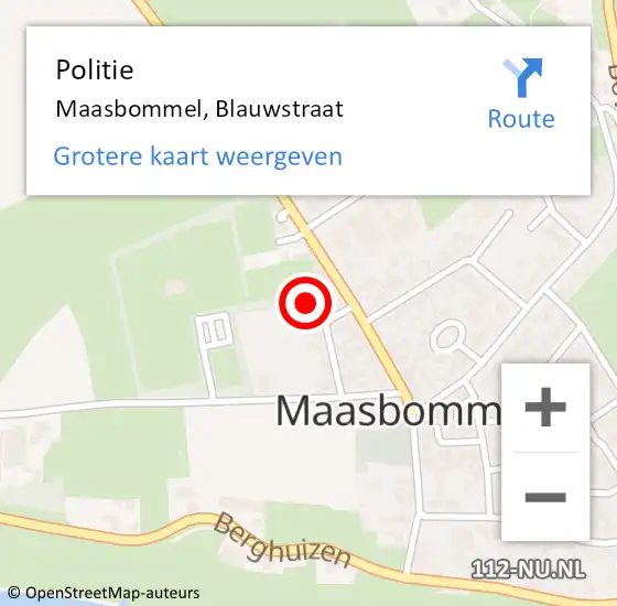 Locatie op kaart van de 112 melding: Politie Maasbommel, Blauwstraat op 20 oktober 2024 18:31