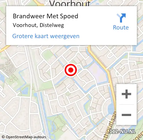 Locatie op kaart van de 112 melding: Brandweer Met Spoed Naar Voorhout, Distelweg op 20 oktober 2024 18:33