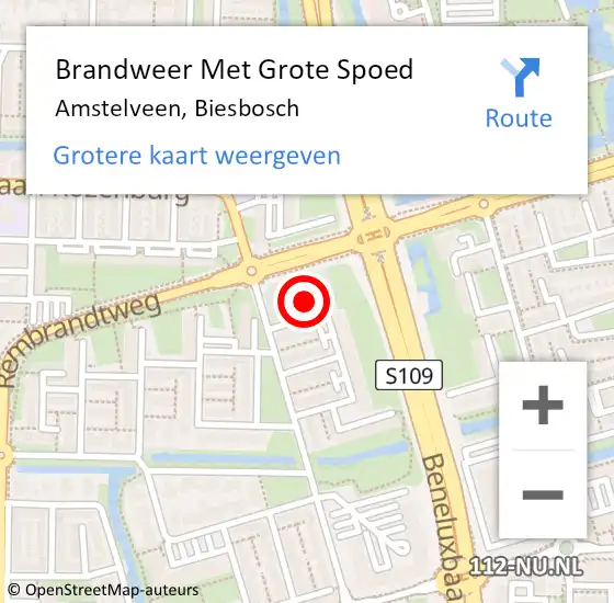 Locatie op kaart van de 112 melding: Brandweer Met Grote Spoed Naar Amstelveen, Biesbosch op 20 oktober 2024 18:44