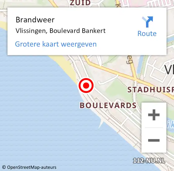 Locatie op kaart van de 112 melding: Brandweer Vlissingen, Boulevard Bankert op 20 oktober 2024 19:00