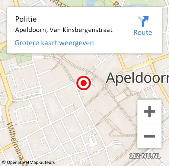 Locatie op kaart van de 112 melding: Politie Apeldoorn, Van Kinsbergenstraat op 20 oktober 2024 19:15