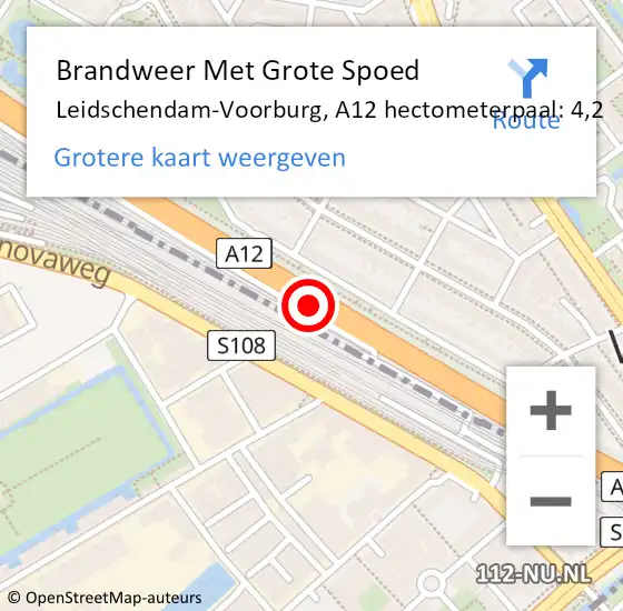 Locatie op kaart van de 112 melding: Brandweer Met Grote Spoed Naar Leidschendam-Voorburg, A12 hectometerpaal: 4,2 op 20 oktober 2024 19:27