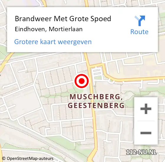 Locatie op kaart van de 112 melding: Brandweer Met Grote Spoed Naar Eindhoven, Mortierlaan op 20 oktober 2024 19:30