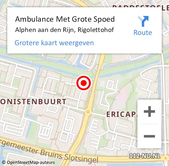 Locatie op kaart van de 112 melding: Ambulance Met Grote Spoed Naar Alphen aan den Rijn, Rigolettohof op 20 oktober 2024 19:31