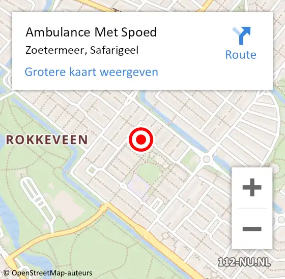 Locatie op kaart van de 112 melding: Ambulance Met Spoed Naar Zoetermeer, Safarigeel op 20 oktober 2024 19:34