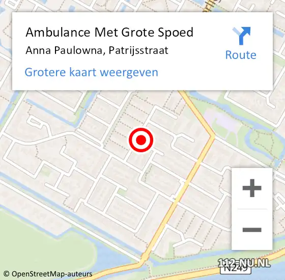 Locatie op kaart van de 112 melding: Ambulance Met Grote Spoed Naar Anna Paulowna, Patrijsstraat op 20 oktober 2024 19:53