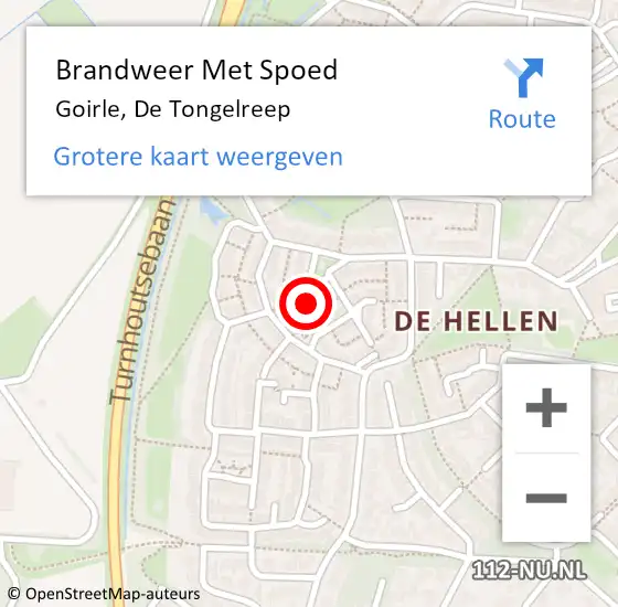 Locatie op kaart van de 112 melding: Brandweer Met Spoed Naar Goirle, De Tongelreep op 20 oktober 2024 20:03