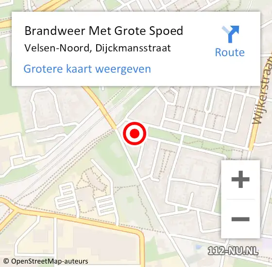 Locatie op kaart van de 112 melding: Brandweer Met Grote Spoed Naar Velsen-Noord, Dijckmansstraat op 20 oktober 2024 20:04